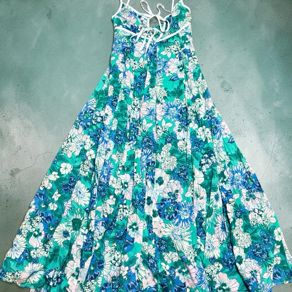 NEW Free People Dream Weaver Maxi Dress blue Floral Flower Boho Fairy Whimsy M - Picture 2 of 8